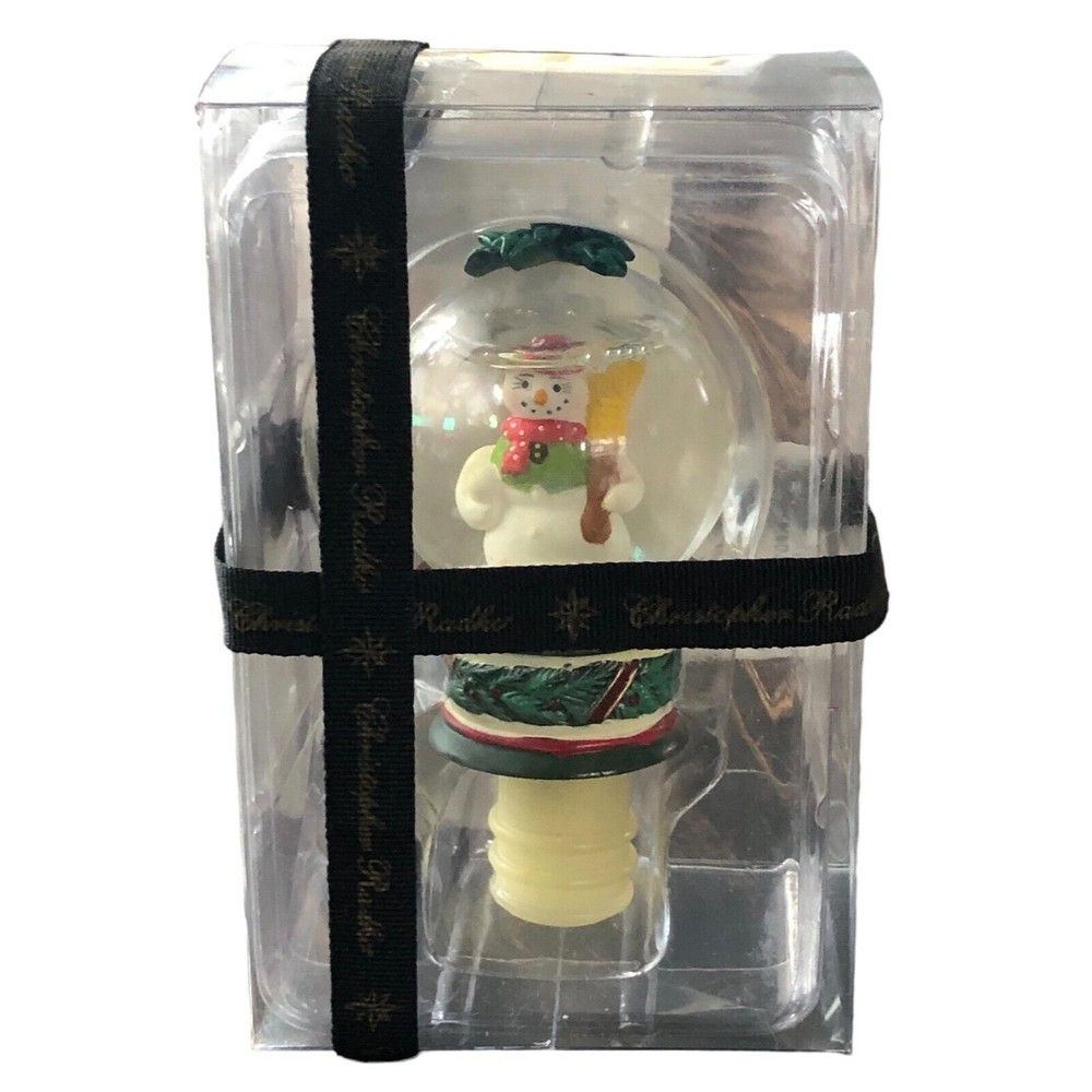 Christopher Radko Christopher's Tree Snowman Snow Globe Wine Stopper NEW